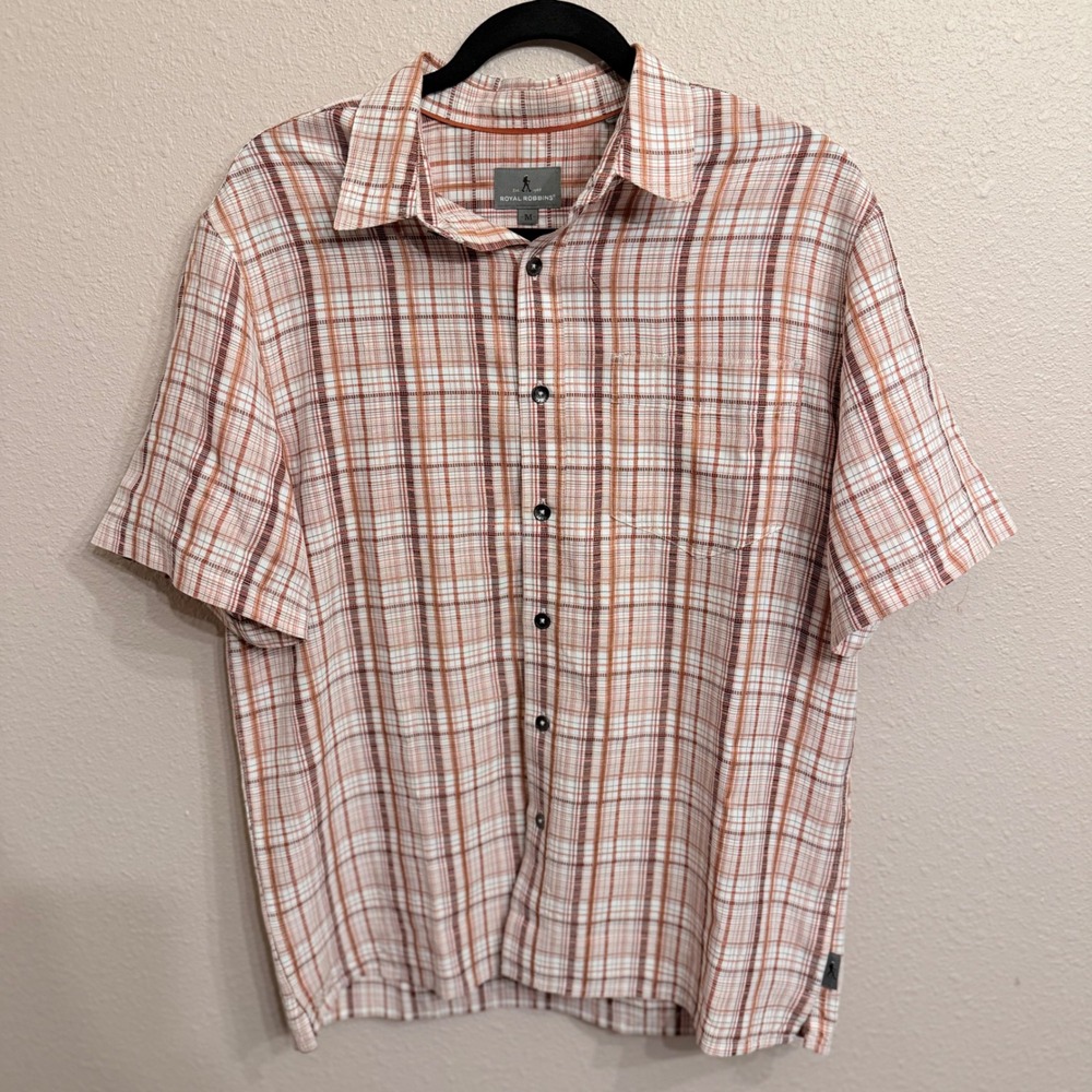 Royal Robbins Mens Orange Plaid Short Sleeve Button Down Shirt ROYCL-S75 Medium